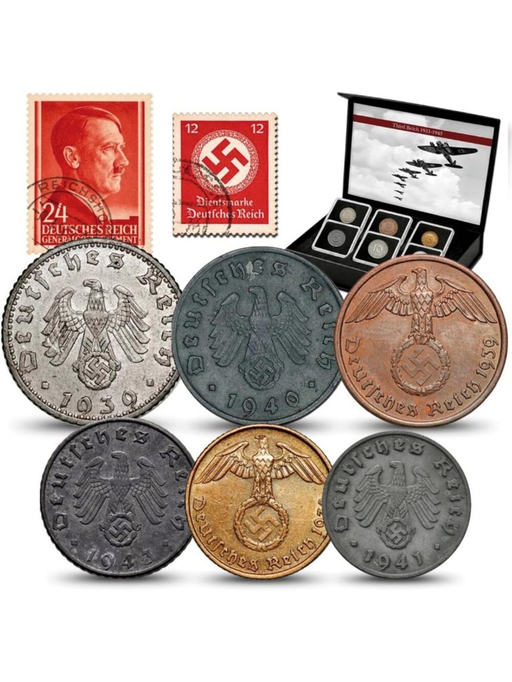 Authentic WWII German Coin Set of 6 - Historical Memorabilia in Luxury Box, COA